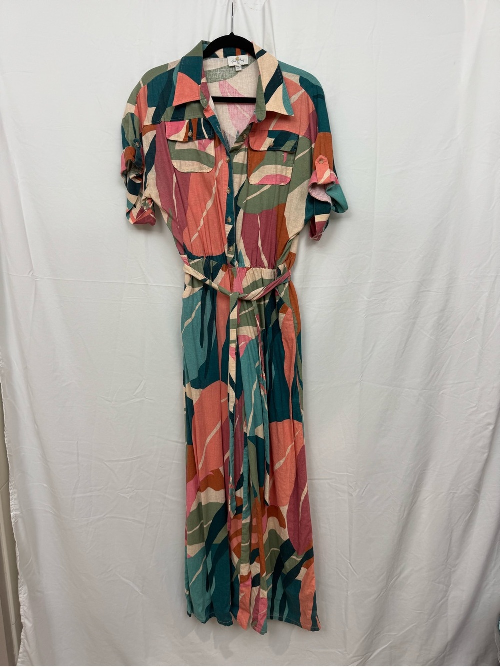 Red Dress Boutique Multicolor Button-Front Jumpsuit with Waist Tie